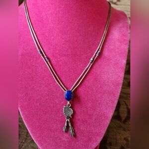 Vintage Native American Sterling Silver Pendant and Necklace With Lapis Lazuli